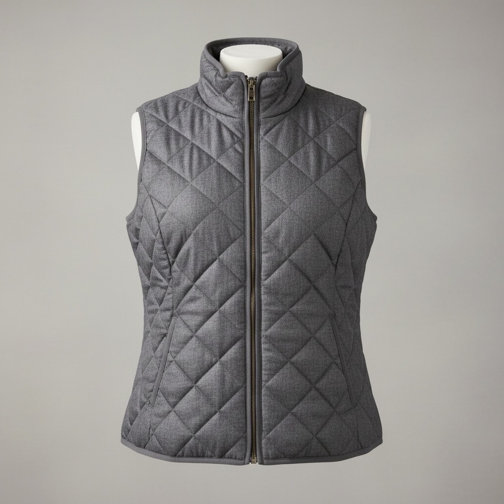 Old Navy Gray Quilted Puffer Vest Size L Lightweight Zip Up Fall Layer